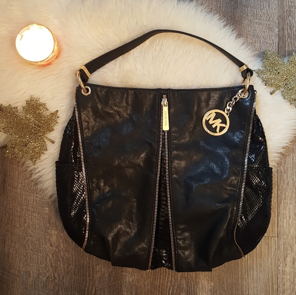Michael Kors Black Snake Skin Hobo Bag